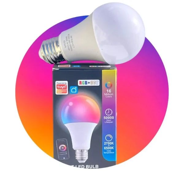 Ampoule LED connectée RGBCCT 16 millions de couleurs Ampoule intelligente Tuya avec contrôle d'application Lampe LED multicolore à durée de vie de 50 000 heures