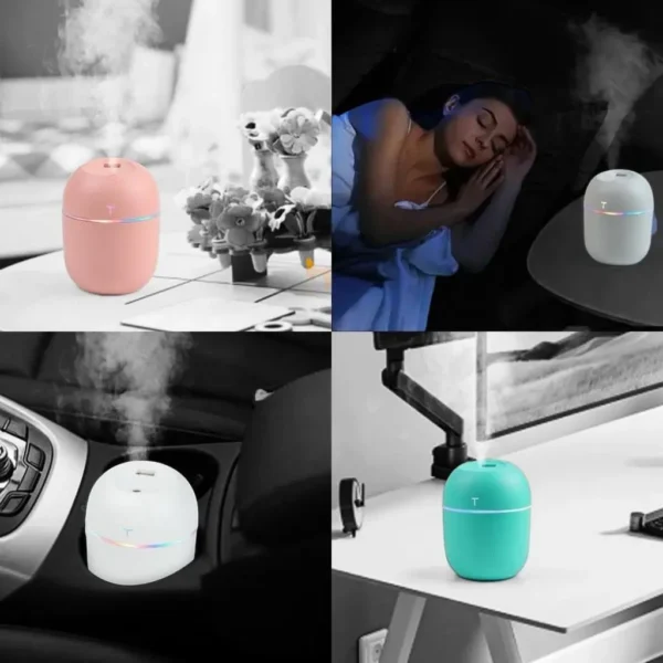 Humidificateur d'air compact avec lumière d'ambiance Diffuseur d'huiles essentielles portable Petit appareil d'humidification personnel